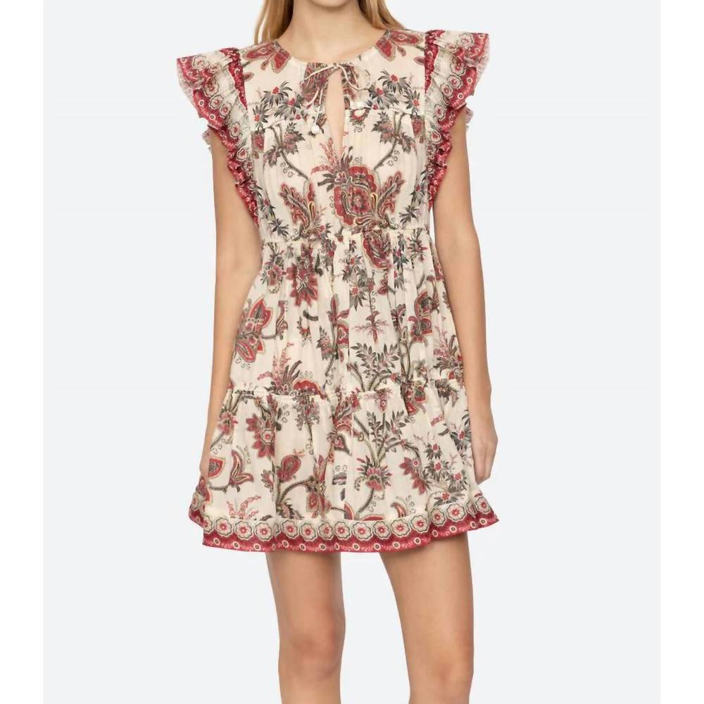 Sea Floral Mini Dress in Cream and Red
